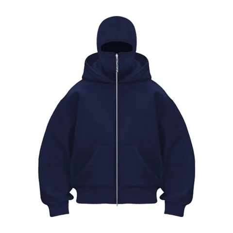 Sweat à Capuche Balaclava Oversized Unisexe Fermeture Éclair Intégrale Polyester Doublé Polaire Streetwear Sweat à Capuche