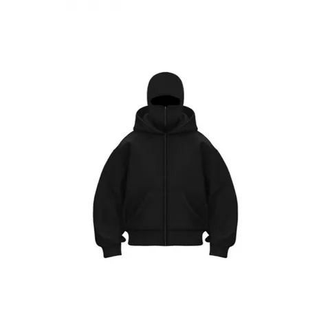 Men Streetwear Oversized Full Zip Mask Hoodie Fleece Lined Balaclava Double Hooded Sweatshirt Winter Warm Sport Jacket Top