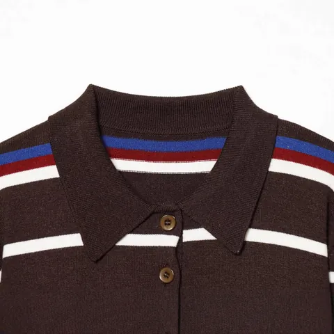 Suéter Polo de Punto a Rayas Retro para Mujer Jersey de Punto a Rayas de Contraste de Manga Larga Top Moda Casual Otoño Invierno