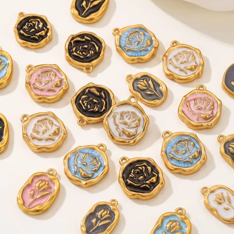 Stainless Steel Rose Tulip Flower Enamel Charms Pendants For DIY Jewelry Making Necklaces Earrings Floral Vintage Style