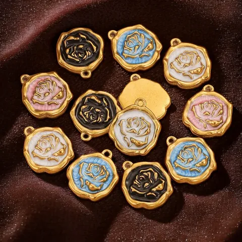 Stainless Steel Rose Tulip Flower Enamel Charms Pendants For DIY Jewelry Making Necklaces Earrings Floral Vintage Style