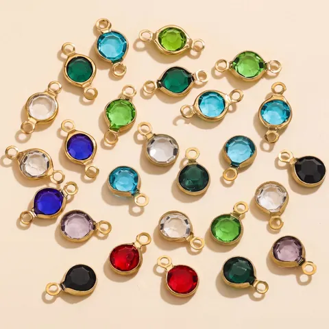 Round Stainless Steel Crystal Jewelry Connectors Pendants Colorful Faceted Glass Charms For DIY Necklace Bracelet Making