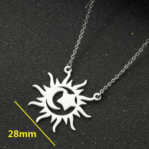 Stainless Steel Sun Star Moon Pendant Necklace For Women Personalized Geometric Hollow Celestial Clavicle Chain Jewelry