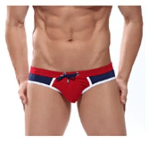 Men Sexy Quick Dry Swim Briefs Low Waist Color Block Beach Board Shorts With Drawstring Breathable Swimming Trunks For Men