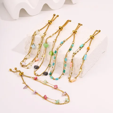 Bracelet Perlé en Pierre Naturelle et Acier Titane Avec Perle Artificielle pour Femme Bracelet Réglable Léger Fait Main