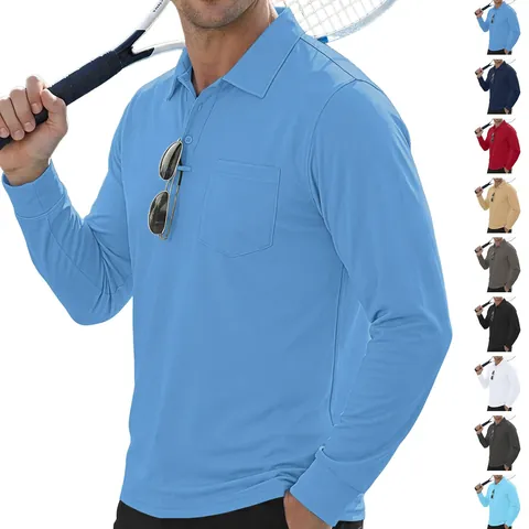 Men's Long Sleeve Tactical Polo Shirt Outdoor Casual Breathable Birdseye Mesh Top Solid Color Lapel Shirt With Chest Pocket