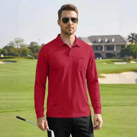 Men's Long Sleeve Tactical Polo Shirt Outdoor Casual Breathable Birdseye Mesh Top Solid Color Lapel Shirt With Chest Pocket