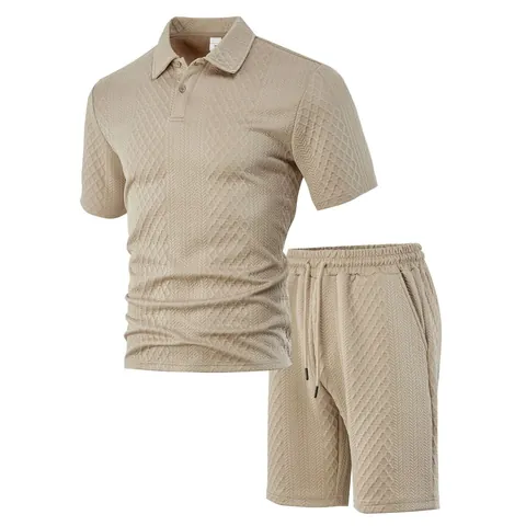 Ανδρικό Casual Πλεκτό Polo Μπλουζάκι Και Σορτς Top And Bottom Ζακάρ Καλοκαιρινό Σύνολο Παραλίας