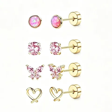 Roestvrij Staal Vlinder Hart Oorknopjes Set Strass Platte Rug Schroef Piercing Oor Bot Oorbellen Voor Vrouwen Sieraden