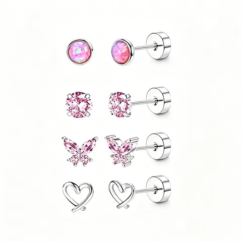 Roestvrij Staal Vlinder Hart Oorknopjes Set Strass Platte Rug Schroef Piercing Oor Bot Oorbellen Voor Vrouwen Sieraden