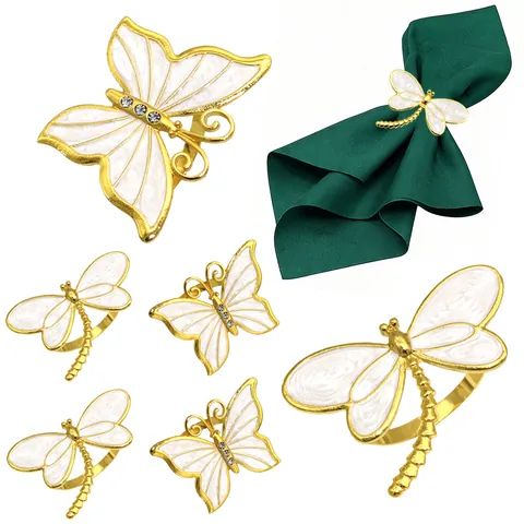 Elegant Alloy Butterfly Dragonfly Napkin Rings With Enamel And Rhinestones For Wedding Banquet Table Decoration Gold Silver Buckle