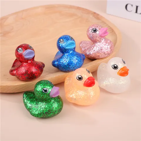 Giocattolo da Bagno in Vinile a Forma di Anatra con Brillantini Colorata Squishy Antistress Anatra Galleggiante per Bambini