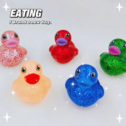 Giocattolo da Bagno in Vinile a Forma di Anatra con Brillantini Colorata Squishy Antistress Anatra Galleggiante per Bambini