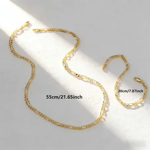 Mode Figaro Kette Halskette Und Armband Set Für Damen Vergoldeter Kupfer Schmuck Minimalistisches Pendel Zubehör Unisex Geschenk