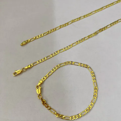 Mode Figaro Kette Halskette Und Armband Set Für Damen Vergoldeter Kupfer Schmuck Minimalistisches Pendel Zubehör Unisex Geschenk