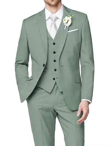 Traje de Hombre Corte Ajustado Formal Mezcla de Poliéster Chaqueta Chaleco Y Pantalones Un Botón Ropa de Boda Fiesta Top And Bottom