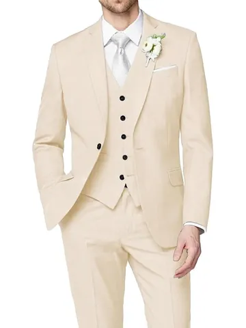 Traje de Hombre Corte Ajustado Formal Mezcla de Poliéster Chaqueta Chaleco Y Pantalones Un Botón Ropa de Boda Fiesta Top And Bottom