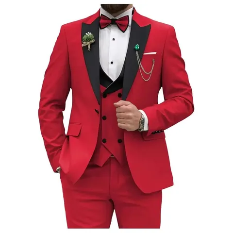 Traje de 3 Piezas para Hombre Slim Fit Mezcla de Algodón Satén Cuello Chal Chaqueta Chaleco Pantalones Para Boda Banquete Negocios Traje Formal
