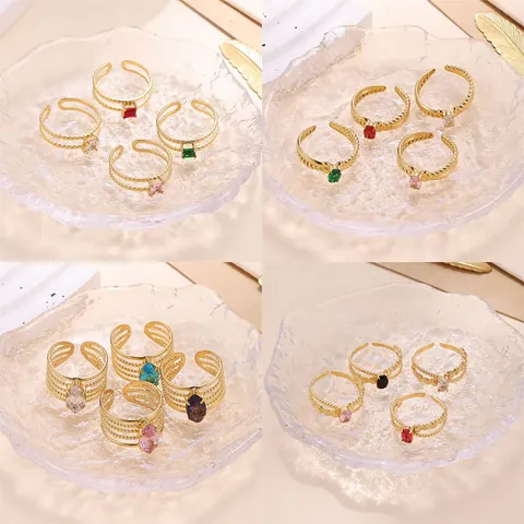 Edelstahl 18K Vergoldet Offen Verstellbar Ring Für Damen Minimalistisch Geometrisch Zirkonia Herz Quadrat Fingerring Schmuck Geschenk