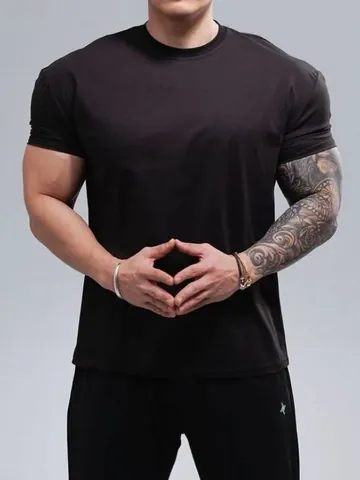 Ανδρικό Αθλητικό Μπλουζάκι Muscle Fit Γρήγορο Στέγνωμα Αναπνεύσιμο Στρογγυλή Λαιμόκοψη Κοντό Μανίκι Top για Γυμναστήριο