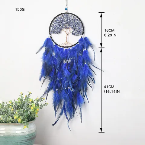 Attrape-Rêve Arbre de Vie Fait à la Main Plume Pierre Décoration Murale Style Natif Tissé pour Chambre Salon Maison Ornement
