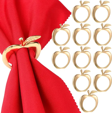 Apple Shaped Zinc Alloy Napkin Rings Electroplated Fruit Design Table Decor For Hotel Wedding Party Home Banquet Dining Decor