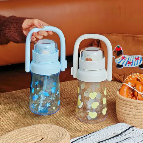 Large Capacity Plastic Water Bottle With Scale And Straw Portable Handheld Kettle Outdoor Student Dual Drink Cup For Daily