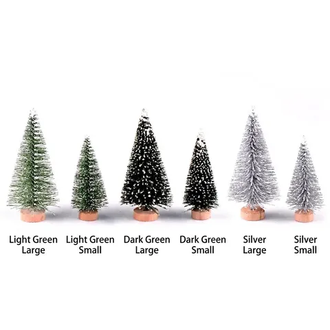 Mini Sisal Christmas Trees With Wood Base Artificial Pine Snow Frost Trees For Miniature Landscape Christmas Village Home Table Decoration