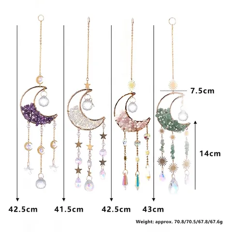Naturstein-Chips Mond Sonnenfänger Zinklegierung Himmlische Hängende Deko Prisma Regenbogenmacher Kristall Fenster Ornament Geschenk