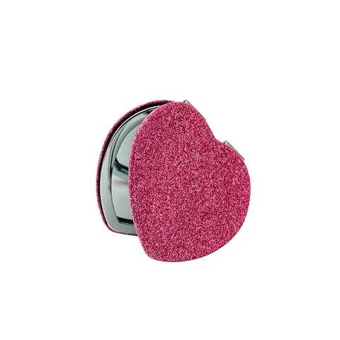 Espejo de Maquillaje Plegable de Cuero PU con Purpurina en Forma de Corazón Espejo de Bolsillo Compacto Doble Cara para Mujer Viaje
