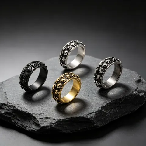 Heren Punk Titaniumstaal Schedel Ring Gothic Biker Hip Hop Skelet Reliëf Band Vintage Verweerde Sieraden Heavy Metal Ring