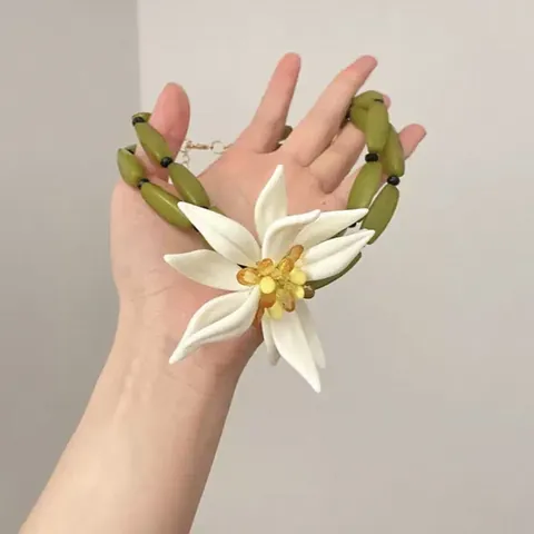Handmade Resin Flower Jewelry Set Small Fresh Sweet Bamboo Joint Necklace Stud Earrings For Women Vacation Style Accessory