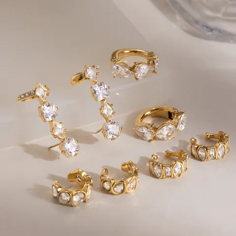 Edelstahl Zirkonia Ohrclips Für Damen Gold Galvanisiert Geometrisch Kubikzirkonia Ohne Piercing Ohrclip Ohrringe Modeschmuck