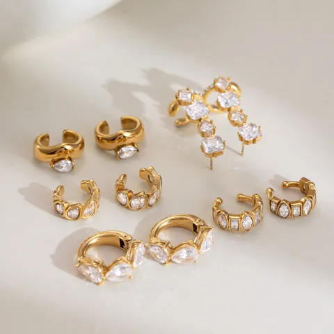 Edelstahl Zirkonia Ohrclips Für Damen Gold Galvanisiert Geometrisch Kubikzirkonia Ohne Piercing Ohrclip Ohrringe Modeschmuck