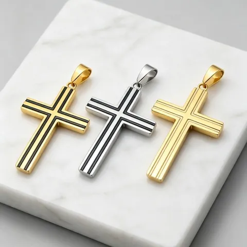 Minimalistisches Edelstahl Kreuz Anhänger Für Herren Damen Doppellinien Tropföl Kontrastfarbe Titan Stahl Religiöser Glaube Schmuck Anhänger