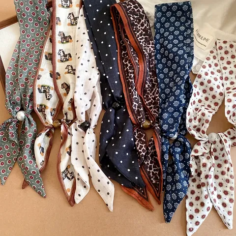 Pañuelo de Seda Largo Estilo Francés Moda Simple Corbata Multifuncional Pañuelo Delgado de Verano Cinturón Decoración Pañuelo Paisley