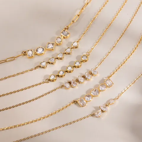 18K Gold Plated Stainless Steel Geometric Zirconia Pendant Necklace For Women Waterproof Hypoallergenic Commuter Jewelry Gift