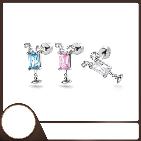 Summer Beach Fruit Drink Cup Cartilage Stud Earrings Titanium Alloy Post Inlaid Zirconia Creative Jewelry For Women Gift