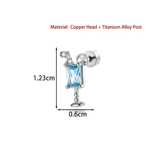 Summer Beach Fruit Drink Cup Cartilage Stud Earrings Titanium Alloy Post Inlaid Zirconia Creative Jewelry For Women Gift