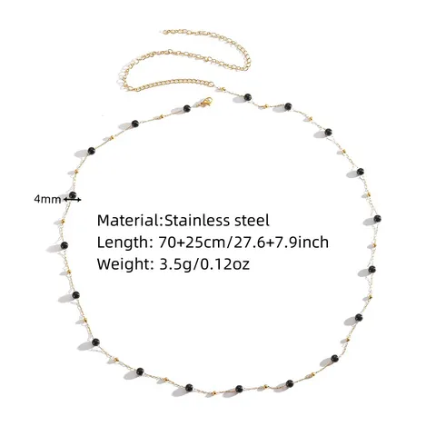 Minimalist Stainless Steel Black Bead Waist Chain For Women PVD Gold Plated Waterproof Belly Chain Body Jewelry Necklace Bracelet Set