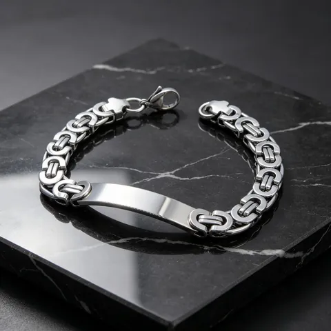 Hip Hop Byzantine Chain Bracelet For Men Titanium Steel Polished Curved ID Bar Plate Emperor Link Chain Jewelry Biker Wristband
