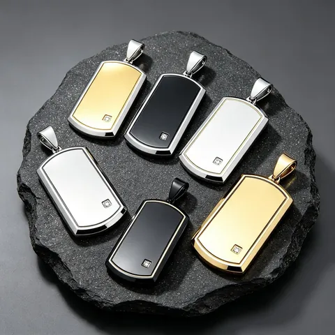 Minimalistischer Edelstahl Militär-Marke Anhänger Strass Eingelegt Geometrische Dog Tag Nur Anhänger Ohne Kette Schmuck
