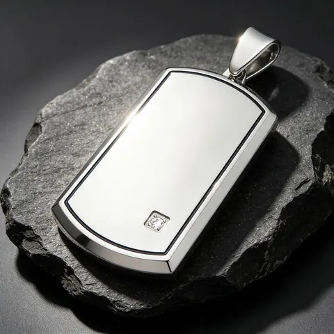 Minimalistischer Edelstahl Militär-Marke Anhänger Strass Eingelegt Geometrische Dog Tag Nur Anhänger Ohne Kette Schmuck