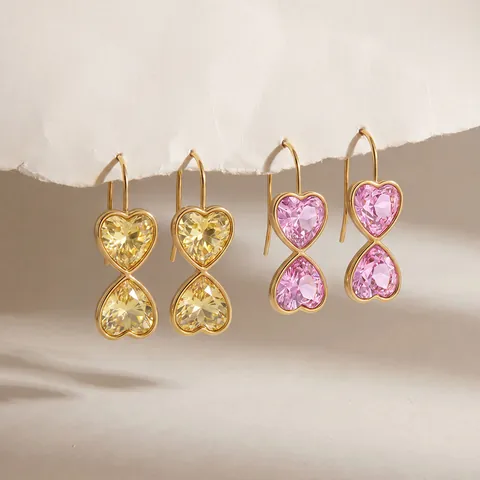 Fashion Heart Pattern Rhinestone Inlaid Stainless Steel Drop Earrings For Women 18K Gold Plated Luxury Heart Jewelry Gift