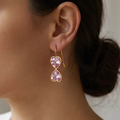 Fashion Heart Pattern Rhinestone Inlaid Stainless Steel Drop Earrings For Women 18K Gold Plated Luxury Heart Jewelry Gift
