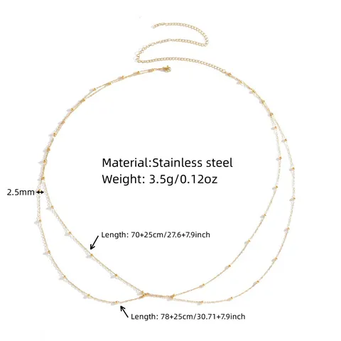 Sexy Gold Plated Titanium Steel Waist Chain For Women Minimalist Stainless Steel Double Layer Body Chain Rhinestone Bead Belly Chain Accessory