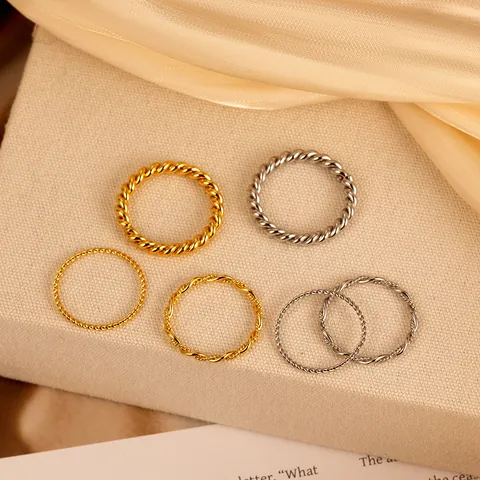 European American Style Twisted Braid Ring For Women Luxury Stainless Steel Gold Silver Plated Geometric Rope Ring Commuter Jewelry