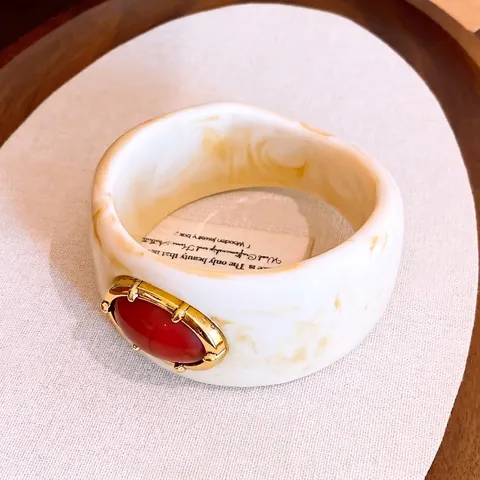 Brazalete Ancho de Resina Vintage para Mujer Lujo Mármol Difuminado Ovalado Strass Incrustado Brazalete de Moda Joyería de Mano de Nicho