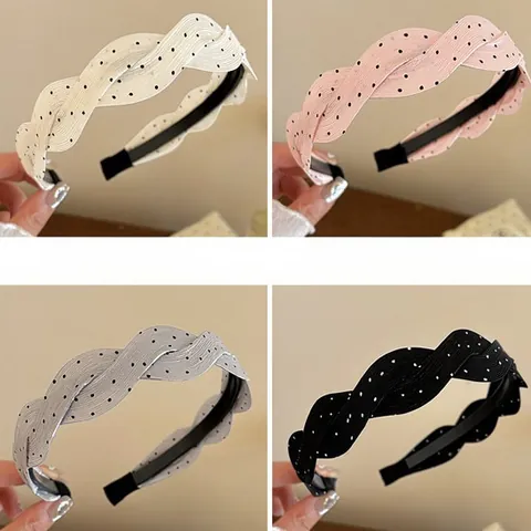 Diadema de Satén con Lunares y Nudo Trenzado para Mujer Moda Dulce High Top Puffy Hair Hoop Accesorios para el Cabello Diario