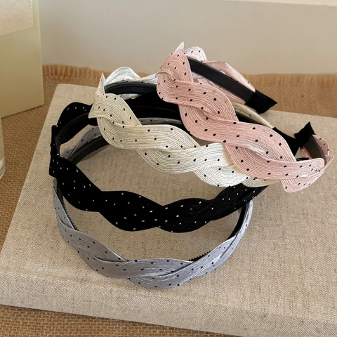 Diadema de Satén con Lunares y Nudo Trenzado para Mujer Moda Dulce High Top Puffy Hair Hoop Accesorios para el Cabello Diario